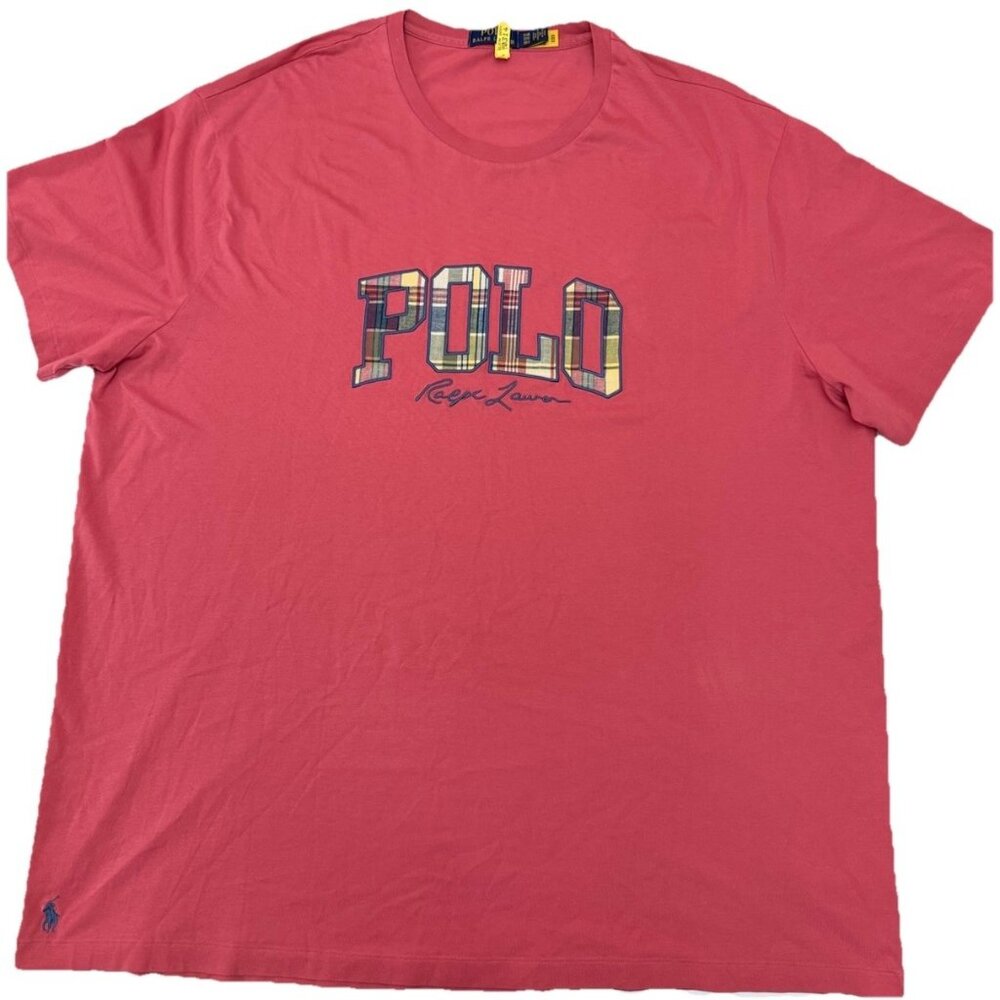 Polo Ralph Lauren Plaid Logo T-Shirt Mens 3XB Coral Red Big & Tall